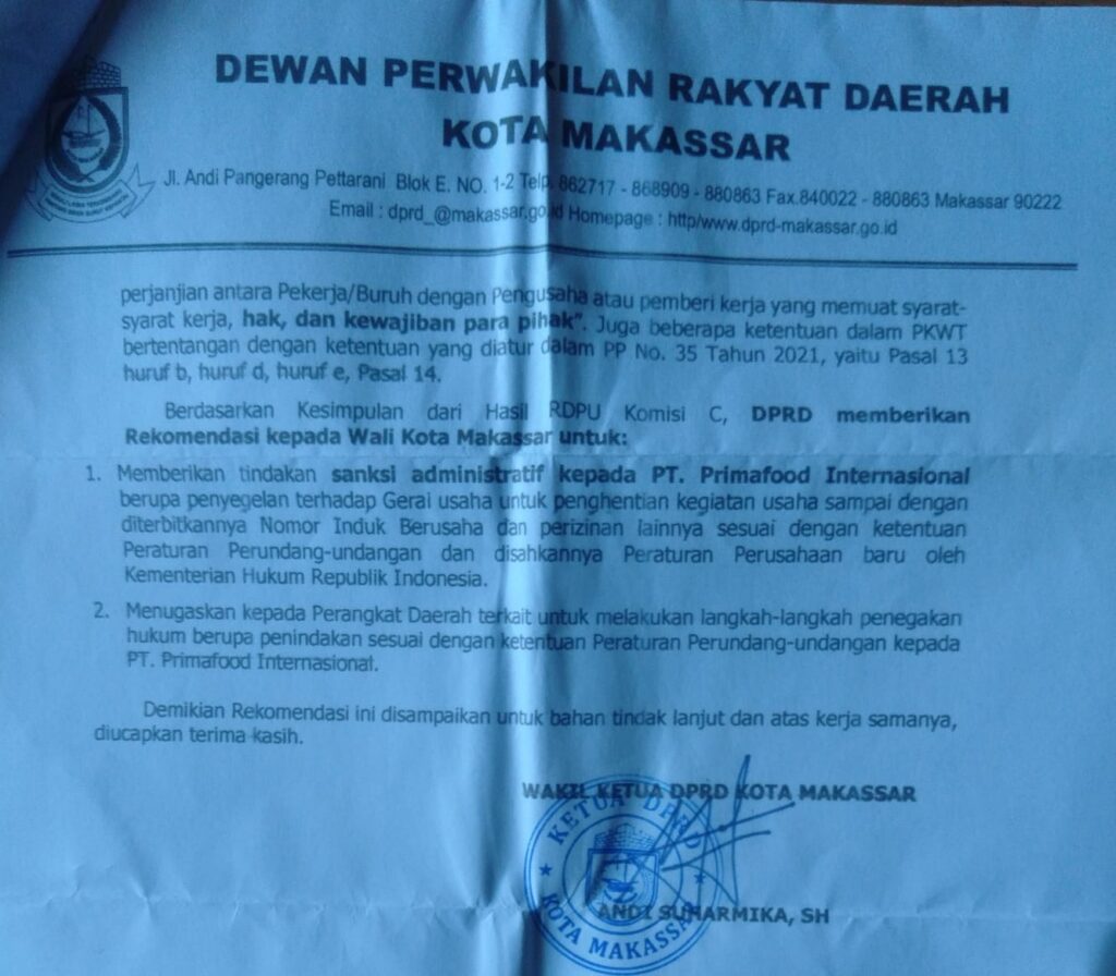 *DPMPTSP Makassar Disorot Terkait Dugaan Abaikan Rekom Penyegelan PT. PFI Dari Komisi C*